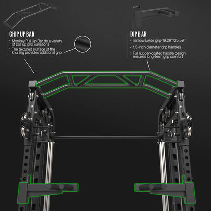 Smith Machine Home Gym, 2100LBS Smith Rack with Cable Crossover and 800LBS Weight Bench, Home Gym Equipment