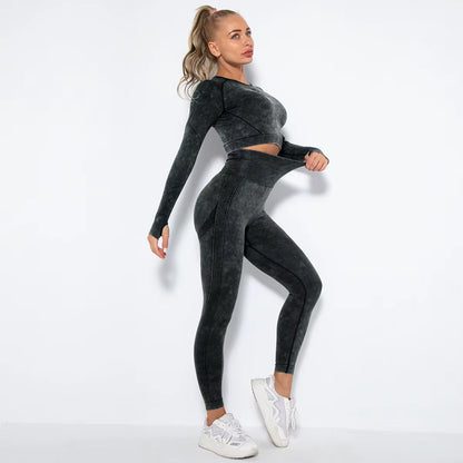 2 Pcs Cropped Top Gym Sets Seamless Women'S Yoga Workout Fitness Clothing Push up Leggings Sports Wear Woman Suits Tracksuit